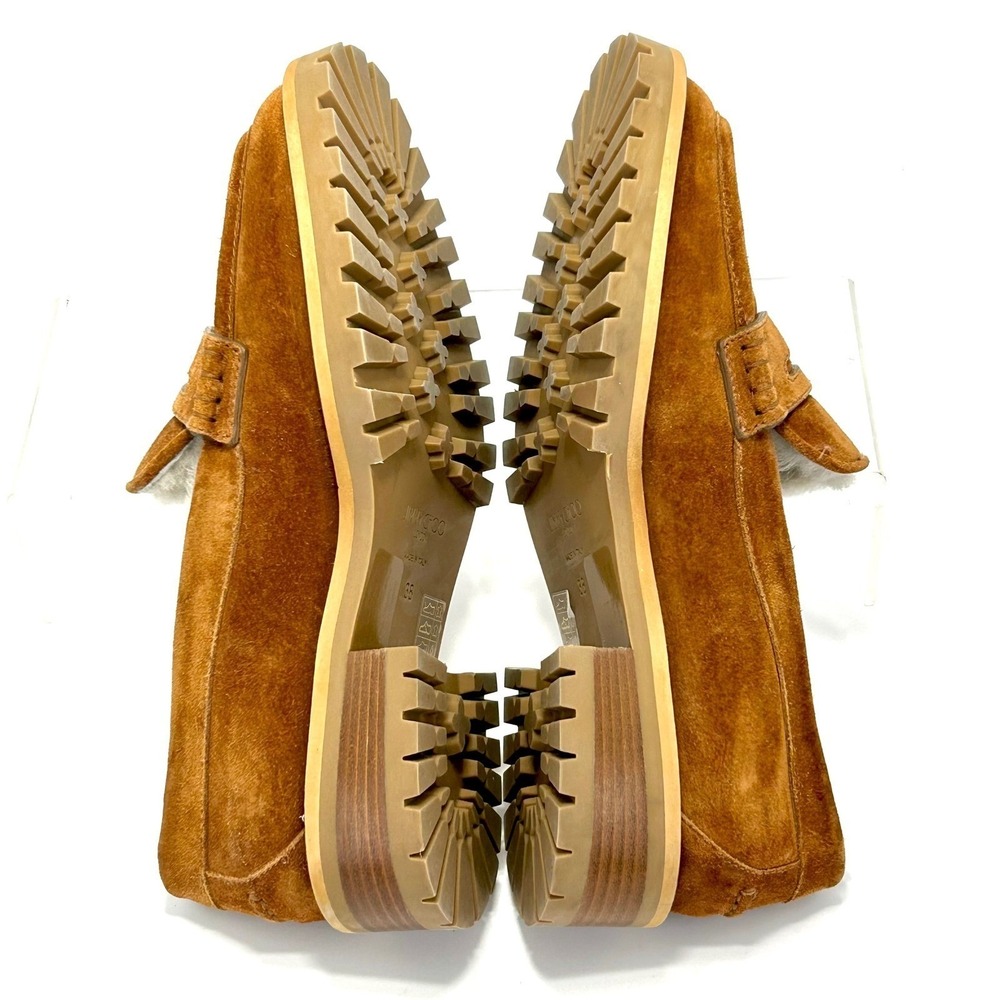 Jimmy Choo Size 38 US 6.5 Narrow Suede Shearling Crystal Deanna Loafer Shoes - Picture 13 of 15